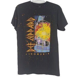 Def Leppard Pyromania Bleach Splatter Graphic Band Tee T-Shirt Black Edgy S